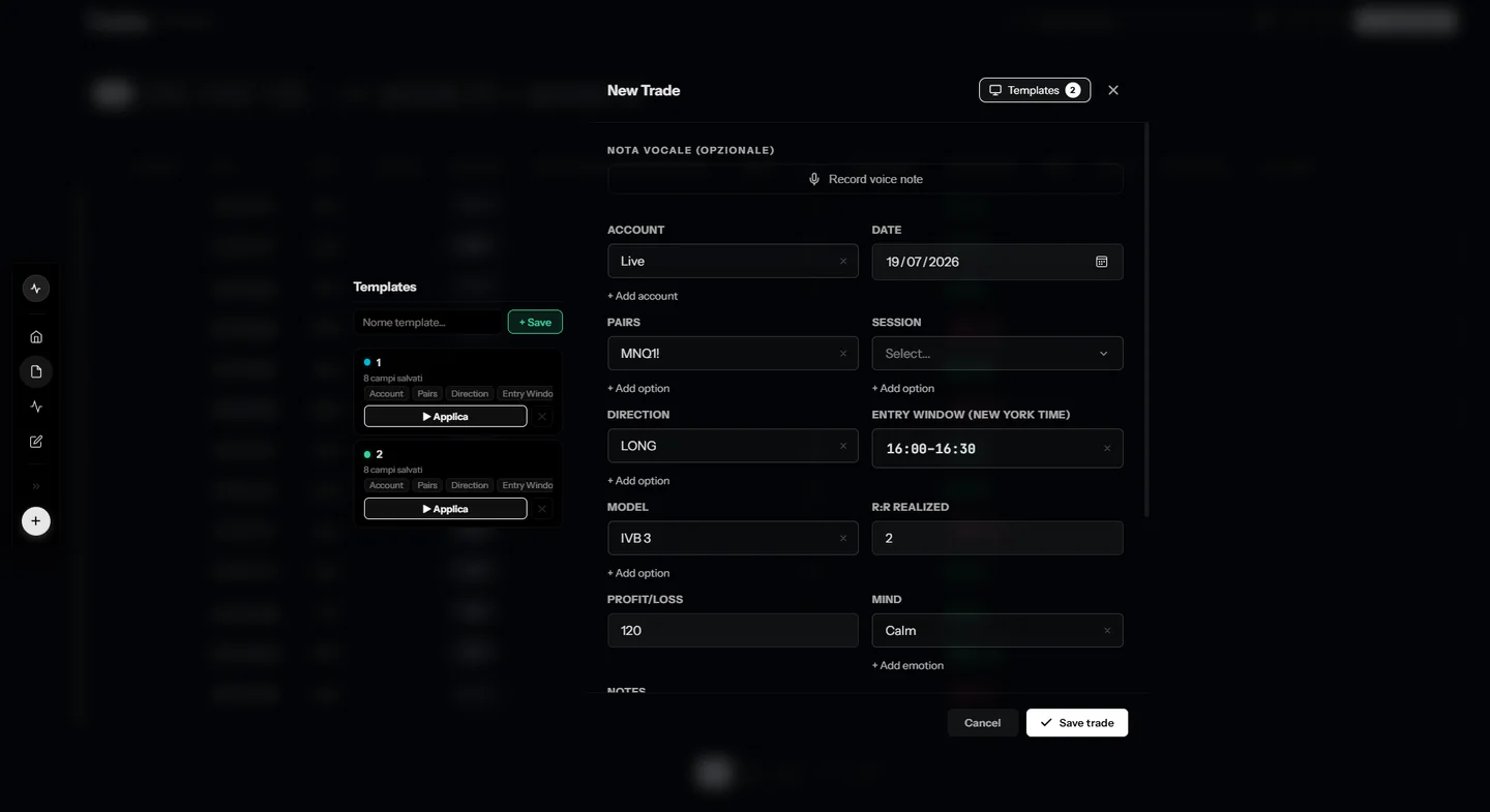 Pannello guidato per inserire una nuova operazione in TapeSense